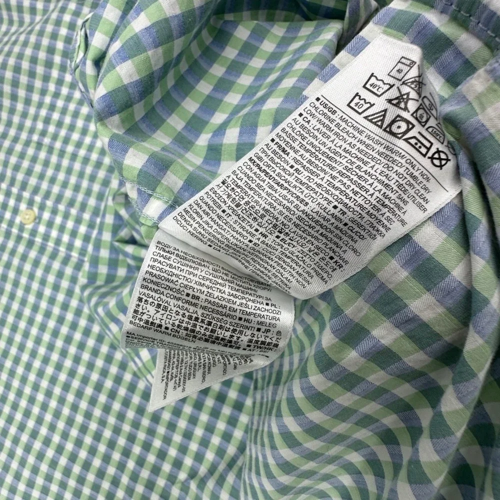 Banana Republic Mens XL Slim Fit Gingham Button Down Shirt‎ Green White Cotton